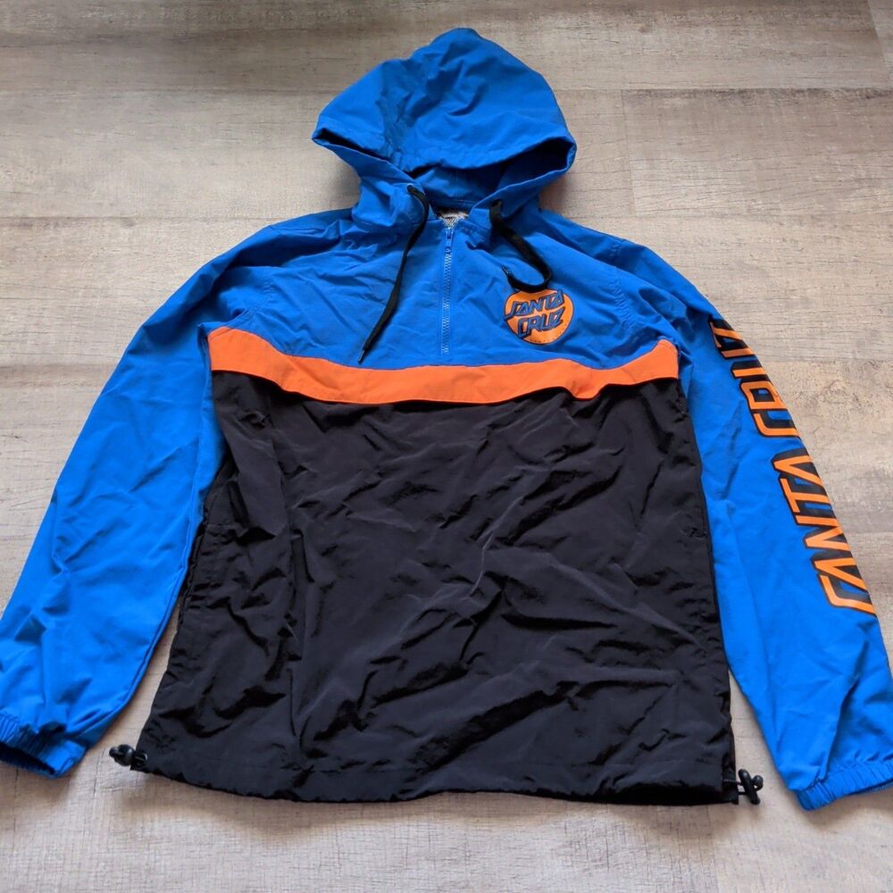 ​Santa Cruz Skateboards Windbreaker Jacket Mens Medium Blue Black Orange 1/4 Zip